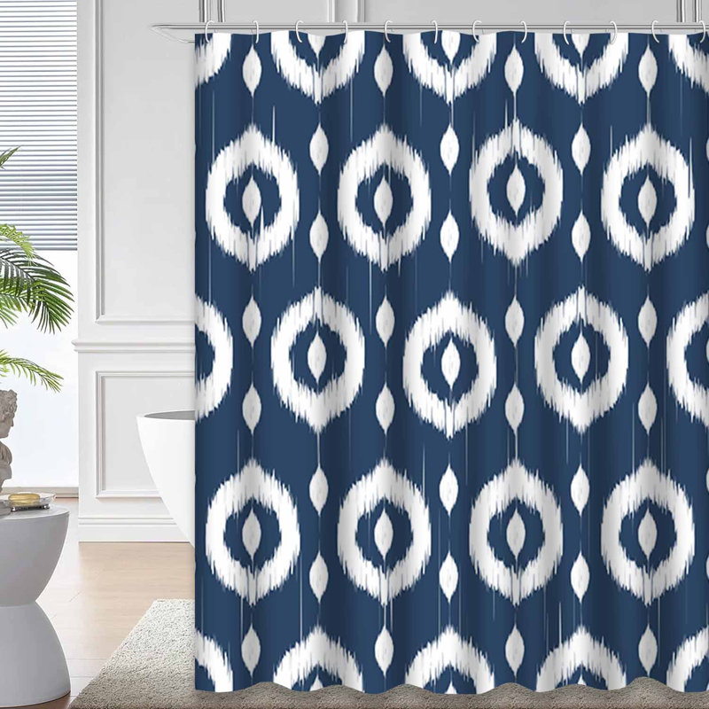 Rideau de douche Ikat Ornaments Indigo, L 72 po x l 78 po