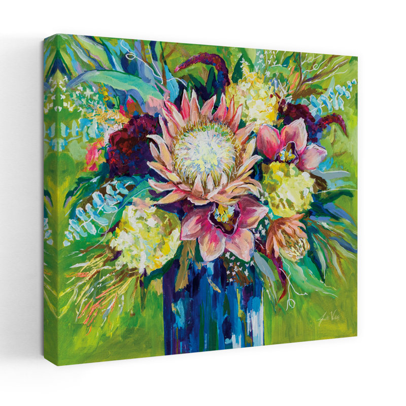 Bouquet contemporain Marias avec art turquoise, H 48 po x l 48 po