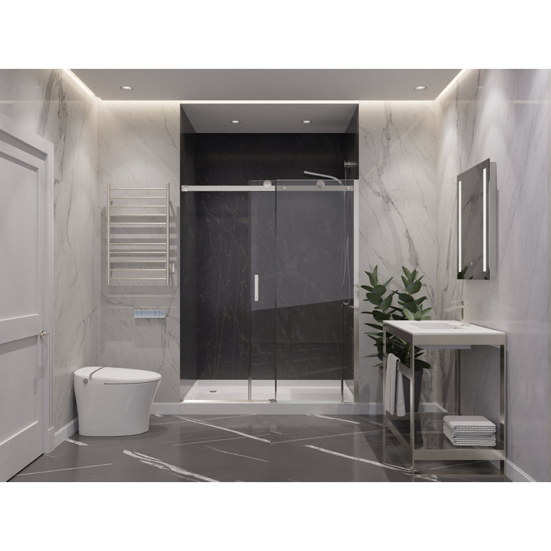 Rhodes Series 50 To 54 In. X 76 In. H Sliding Frameless Shower Door In Brushed Nickel With Tsunami Guard Tempered Glass