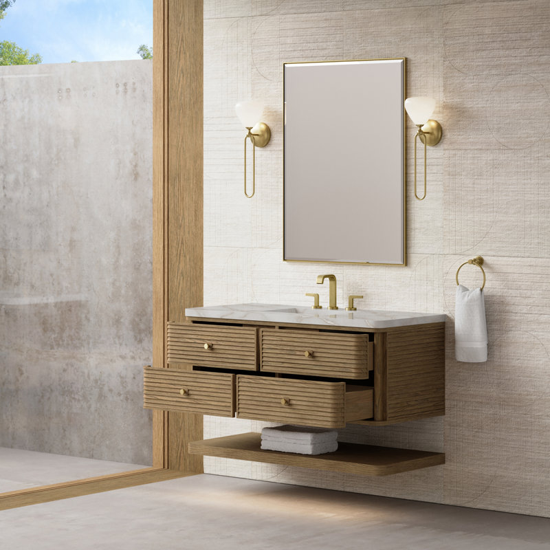 Allamari 48" W Single Vanity w/ FreePower Wireless Charger, Dune Mist, Victorian Silver Silestone