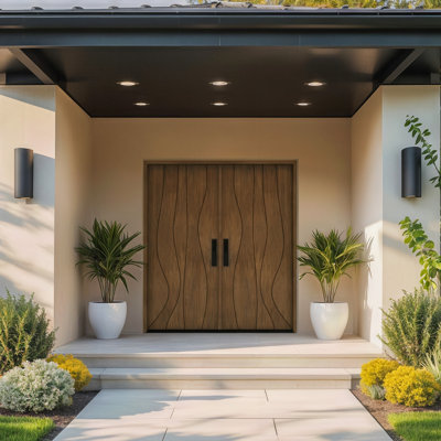 ONDRA-BQ-80 | 80" Double Door, RTA Prehung Exterior, Flush Panel Modern, Unfinished Mahogany Wood