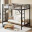 Lit mezzanine simple en métal de taille XL avec échelle facile à monter, garde-corps et conception peu encombrante pour les dortoirs et les chambres à coucher (sans matelas)