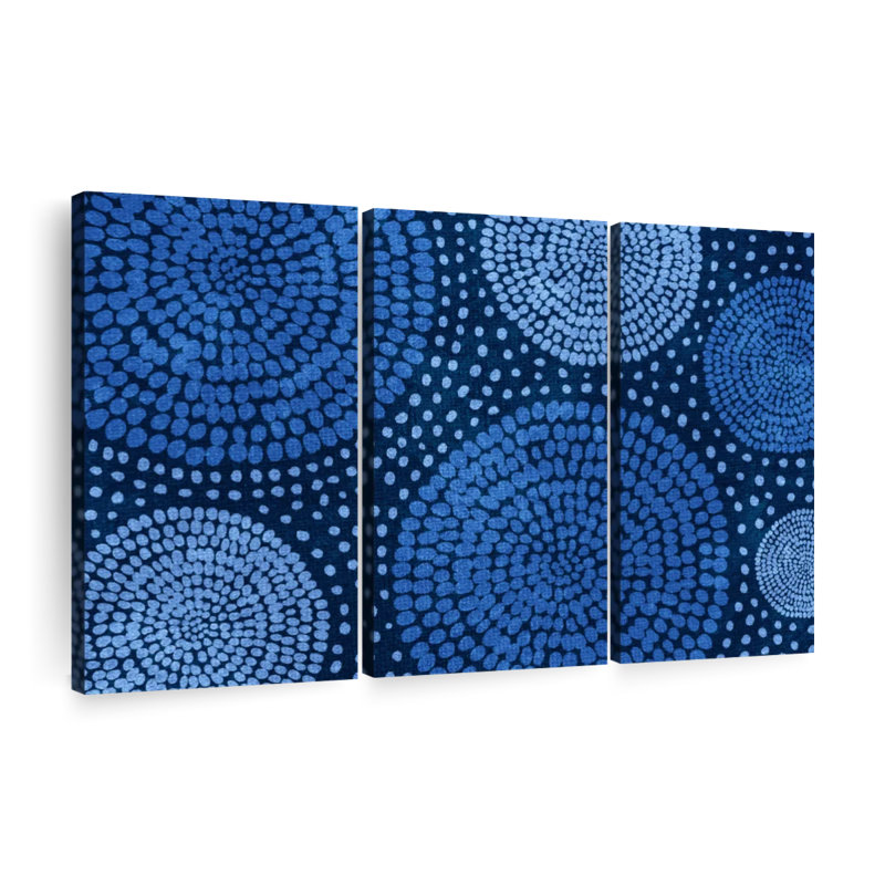 «Abstract Abstract Geometric Blue African Circles», ensemble de 3 pièces sur toile par AfroArtistry Studio