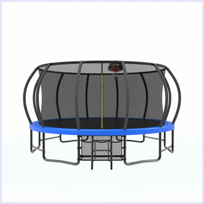 Trampoline 15 pi avec panier de basketball - Trampolines récréatives avec échelle, sac à chaussures et revêtement antirouille galvanisé