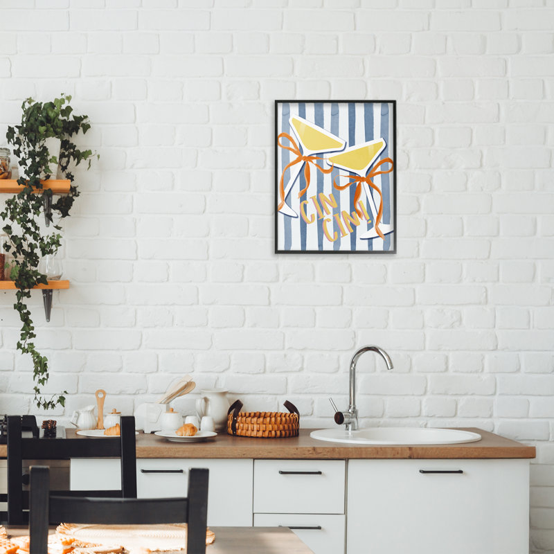 «Cheers Drinks on Stripes», estampe numérique, conception de Lucille Price, H 14 po x l 11 po, Giclée encadrée noir minuit