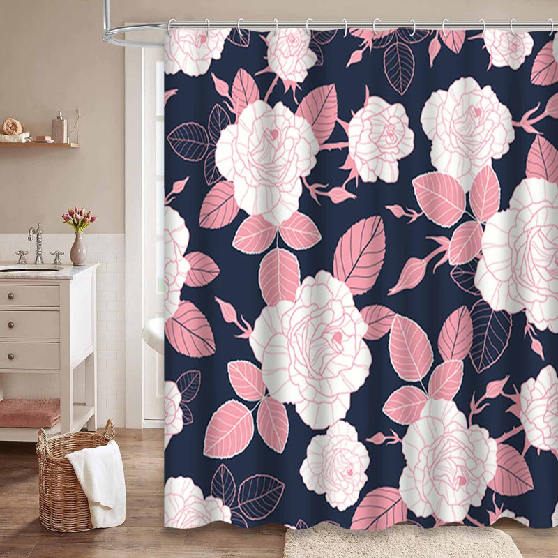 Rideau de douche rétro avec 12 crochets, L 72 po x l 84 po