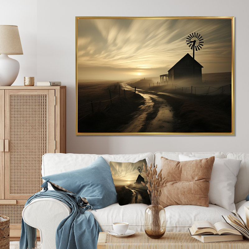 Wind Turbines Country Charm III sur toile, 34" H x 44" W, Cadre flottant doré