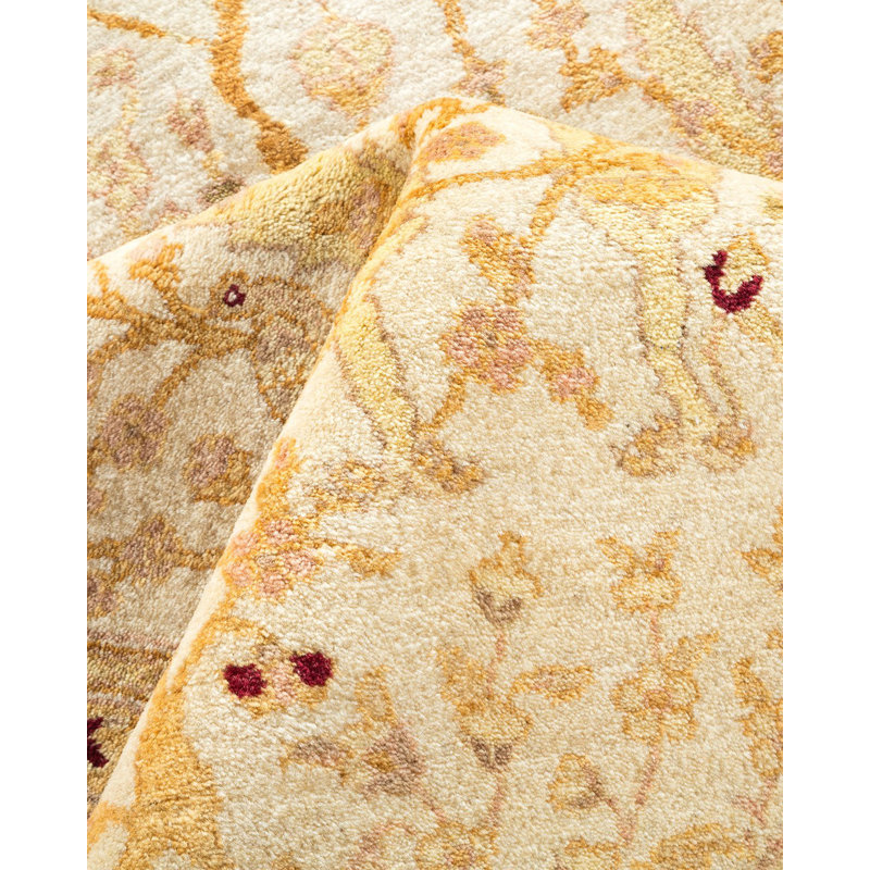 Tapis traditionnel sable noué à la main de conception unique 6 pi x 8 pi 9 po Keller