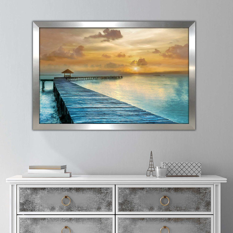 «Island Time», reproduction de peinture acrylique encadrée, H 21,5 po x l 27,5 po x P 0,75 po, Encadrement argenté