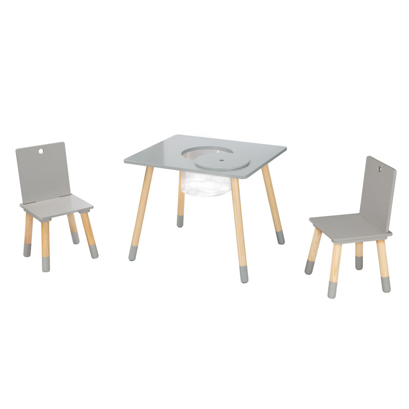 3 Piece Rectangular Activity Table Chair Set, Grey/Natural