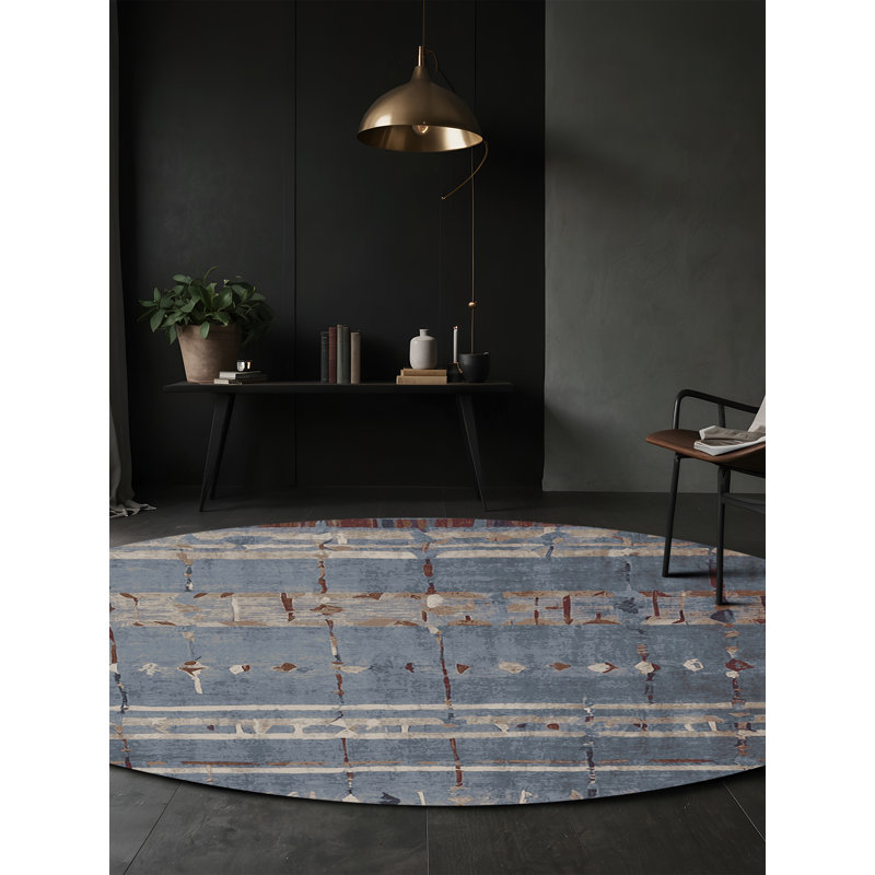 Tapis gris soyeux et moelleux, Rond 5 pi