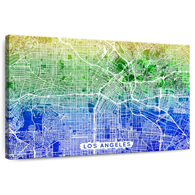 Aliaz Aqua Los Angeles Map, 24" H x 36" W