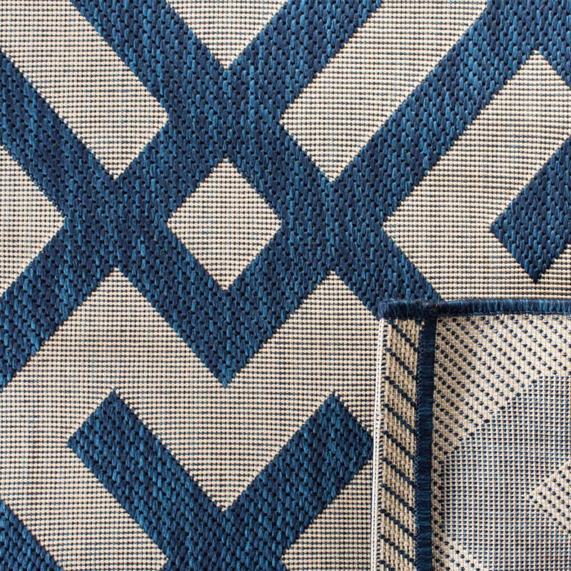 Arneshia Geometric Navy/Beige Indoor/Outdoor Area Rug, Rectangle 8' x 11'