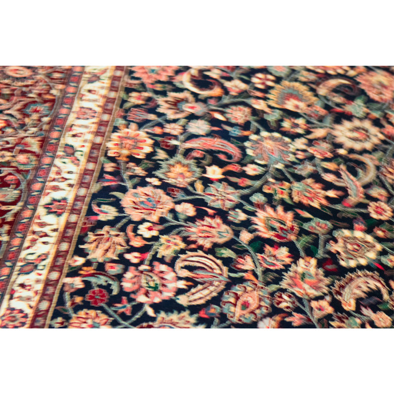 Hand Knotted Wool Area Rug in Navy And Wine
