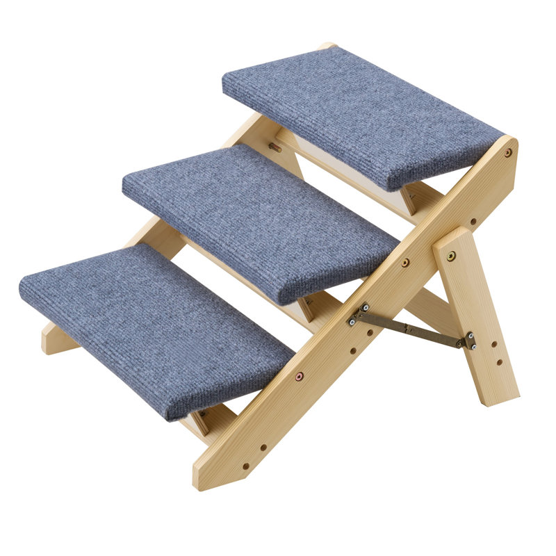 Escaliers en bois pour animaux de compagnie, escaliers pour chiens à 3 marches pour lits, canapés et voitures, capacité de charge de 150 lb, conception plate flodée, escabeau pour chat et chien stable et robuste pour petits et grands animaux de compagnie
