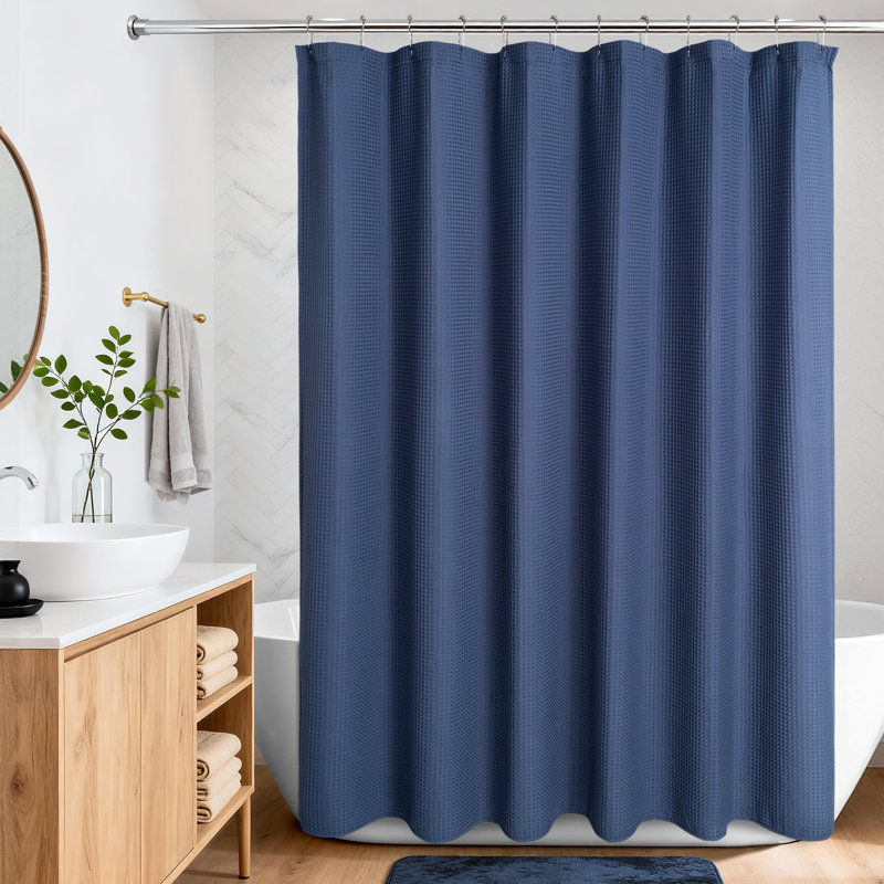 Cotton Blend Waffle Single Shower Curtain, Midnight Navy