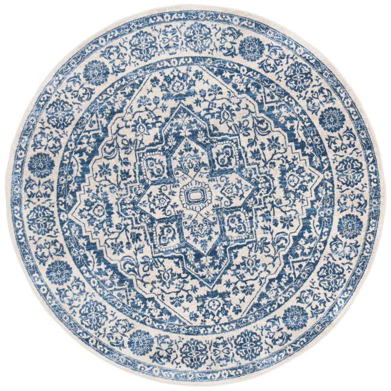 Tapis oriental gris clair / ivoire, Navy/Light Grey, Rond 5 pi