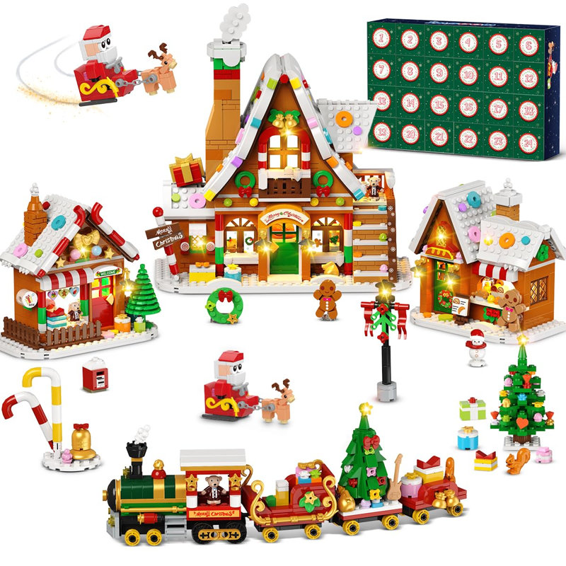 Ensemble de construction 2426 calendrier de l'Avent 2426 - Village de pain d'épice avec lumière, ensemble de compte à rebours des Fêtes de 1955PCS pour les 12 ans et plus