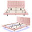 Queen Size Floating Bed Frame with LED Lights - PU Leather Platform Bed with Button-Tufted Headboard, Modern No Box Spring Design, Remote Control Lighting, Easy Assembly-821831113