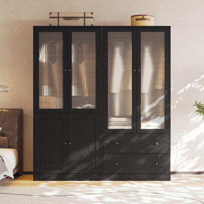 20"D x 63"W x 71"H Modern Armoire With Soft-Close Doors — Fluted Glass Wardrobe Closet With Shelves & Drawers by Latitude Run