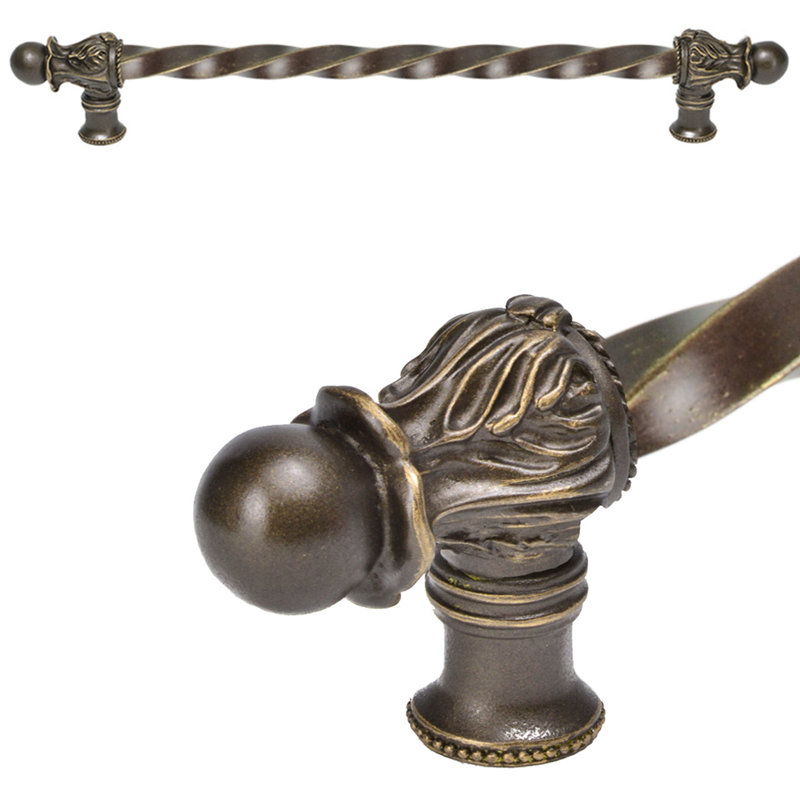 Acanthus 22 inches c.c. with 3/8 twist bar long pull Romanesque style in Chalice, 12", Antique Brass