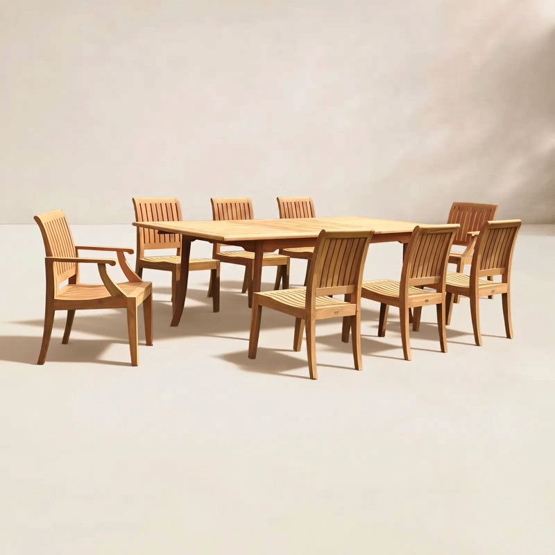  Ensemble de salle à manger luxueux en teck 9 pièces, 8