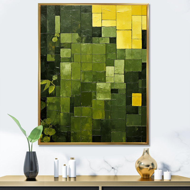 Collage écologique vert écologique II, Cadre flottant doré, 40" H x 30" W
