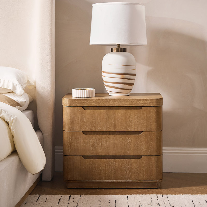 Waynesville Modern 25''W 3-Drawer Nightstand with Hidden Storage Compartment and Charging Station, Seadrift