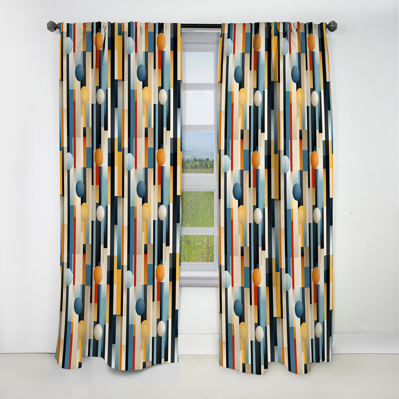Retro Futurism Striped Motif I - Rideau à rayures - Rideau occultant à rayures - 1 panneaux, L 52 po x L 95 po