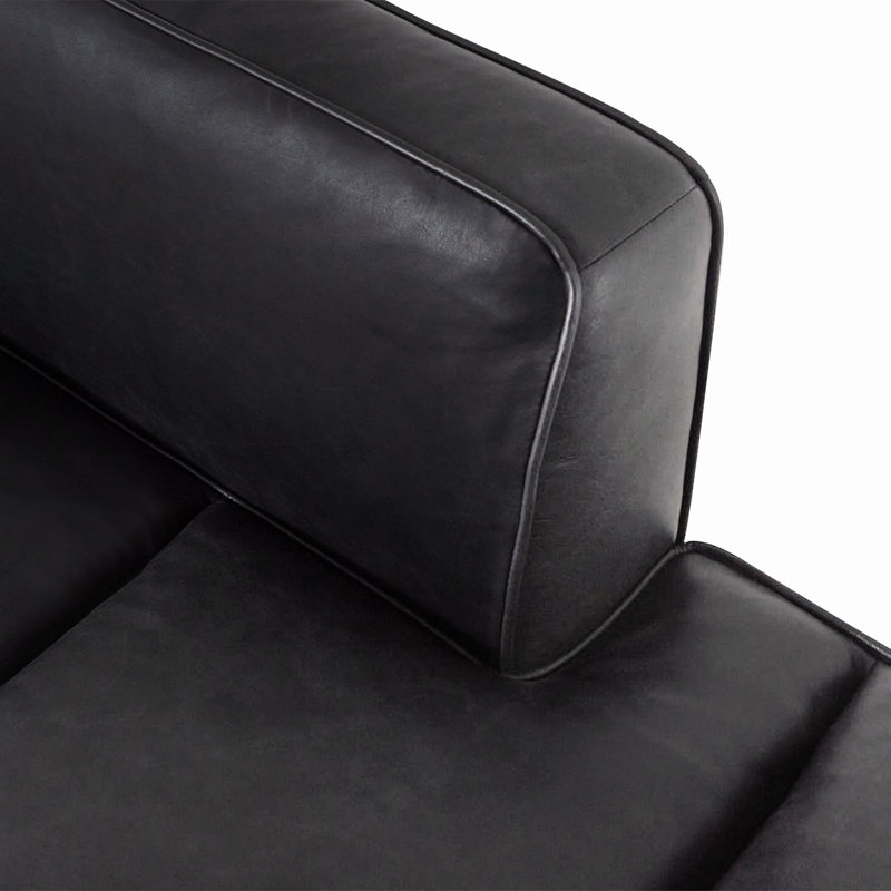 Jasper Full-Grain Genuine Italian Leather Daybed, Onyx Black Genuine Leather