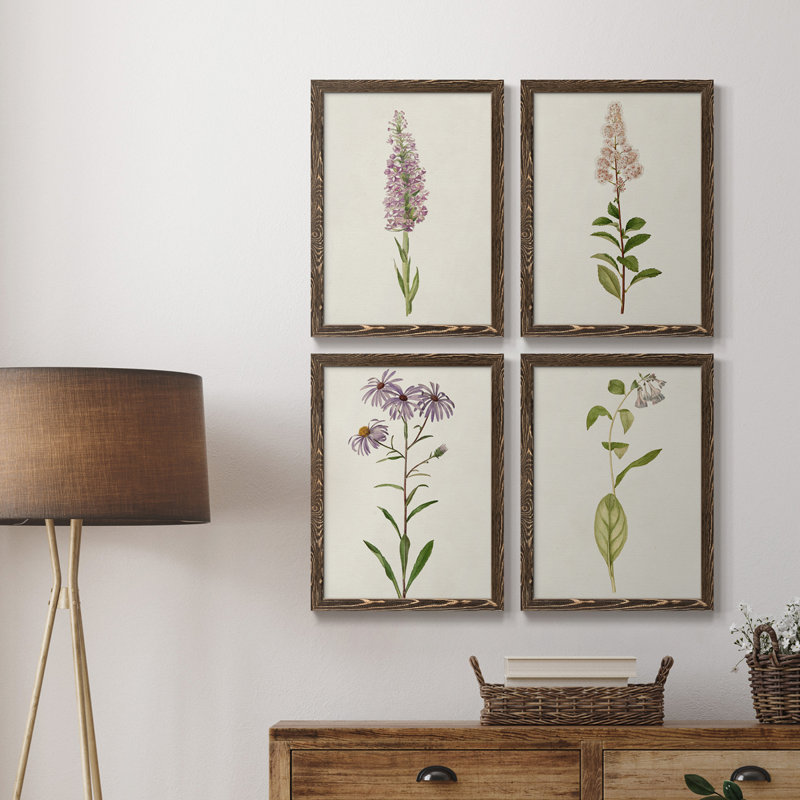 Mauve Garden Flowers I - Ensemble de 4 reproductions d'art sur toile encadrées, Noyer, H 20 po x l 68 po x P 1,5 po