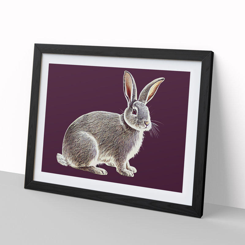 XH1022-9642X Vintage Rabbit Art - Single Picture Frame Print, Black, 46cm H x 64cm W x 2cm D