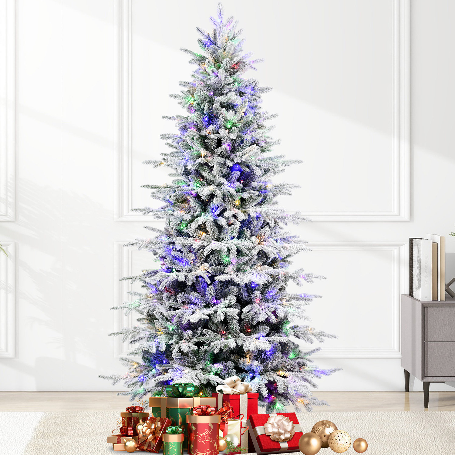 Cashmere Flocked 8' Pre-Lit Fir Christmas Tree, 7' H