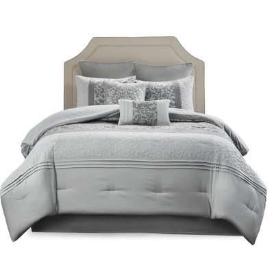 Grey King 8 Piece Comforter - Embroidered Luxury Soft Microfiber & Printed Details Washable Home Bedding Decor