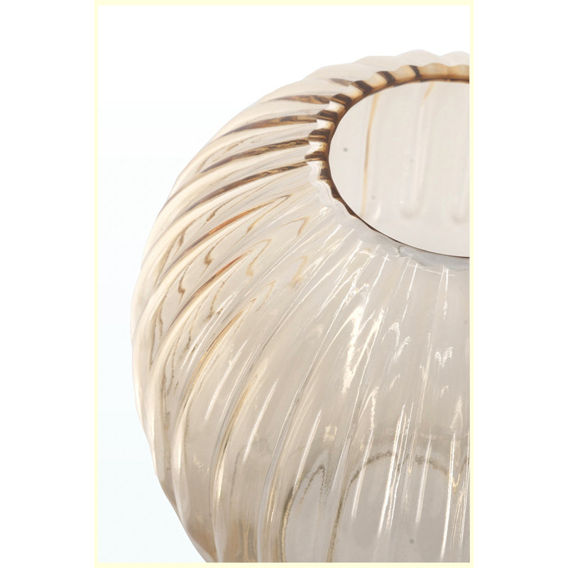 Vase décoratif en verre 7,9 x 8,7 pouces avec finition ambrée nervurée, vase en verre décoratif