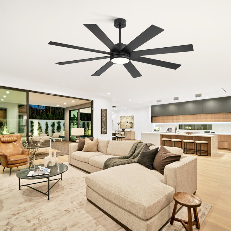 Veliz LED Ceiling Fan with Remote, Black, 65", Black