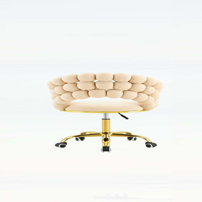 Velvet Bubble Back Vanity Chair with Adjustable Height, 360° Swivel, Gold Metal Base, and Silent Rolling Wheels for Modern Interiors