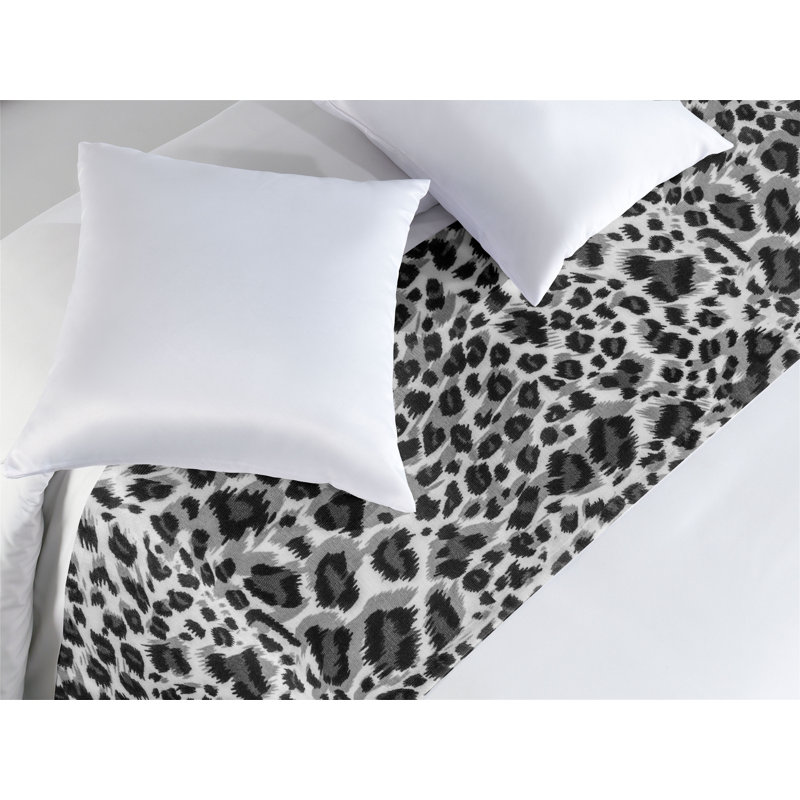 Ambesonne Leopard Print Bed Scarf Runner Grey Wild Cat Spots Black and Grey, King