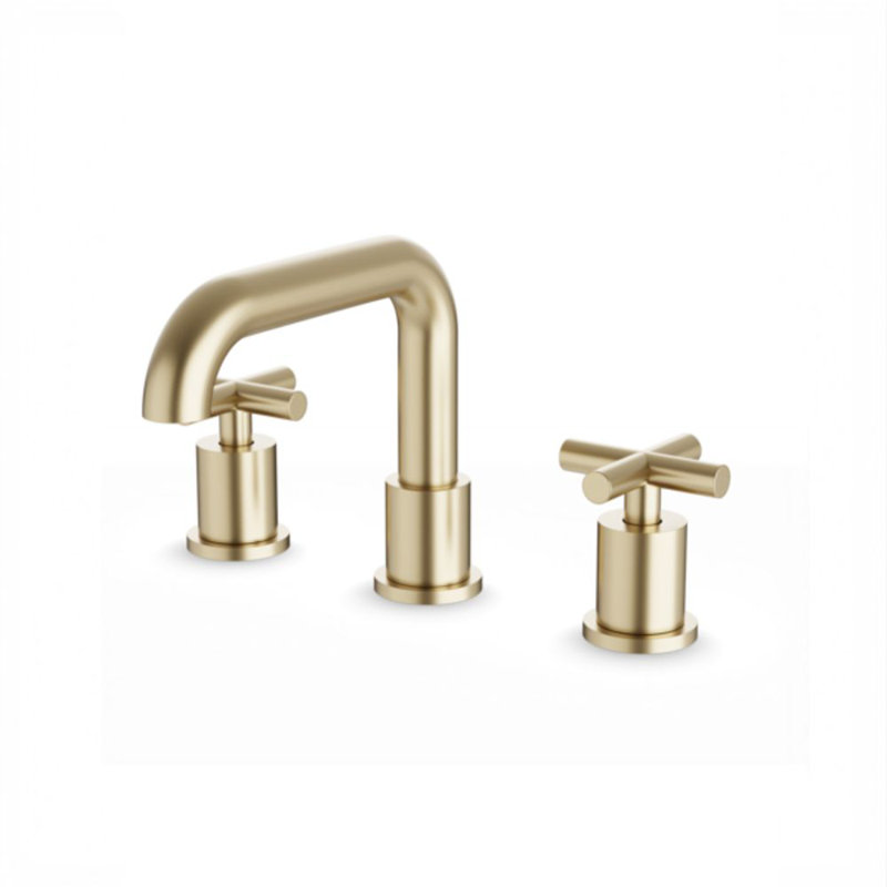 Round 8" Widespread Lavatory Faucet With Low Spout And Cross Handles Satin Brass, Satin Brass
