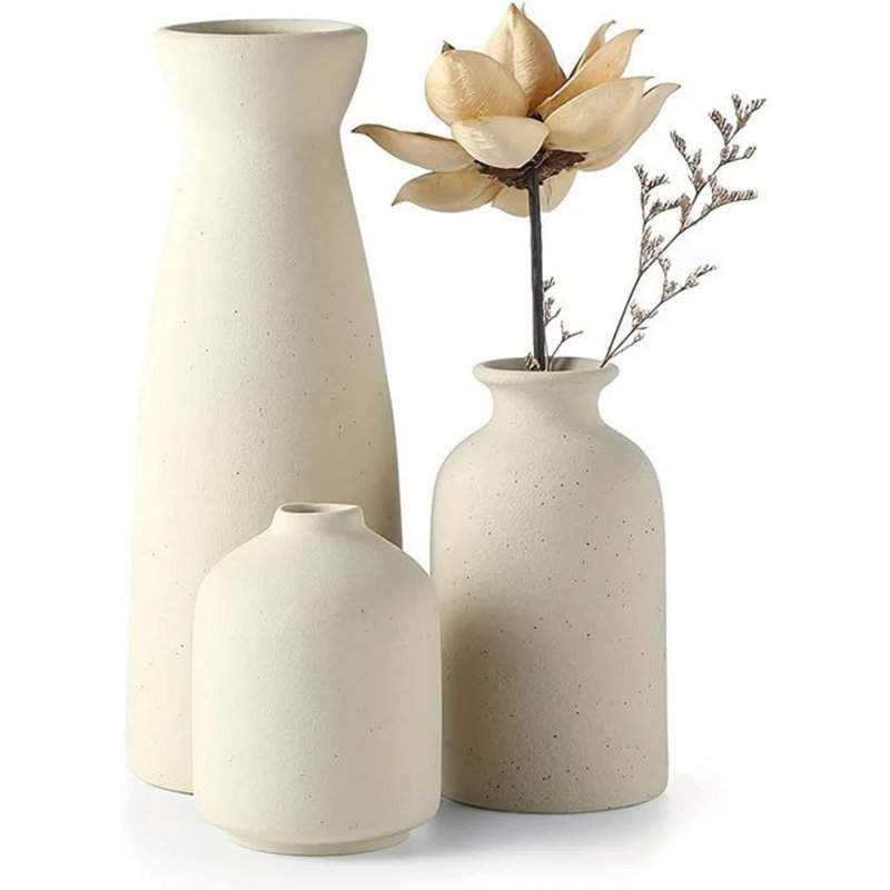 Ensemble de 3 vases en céramique rustique rustique, Beige