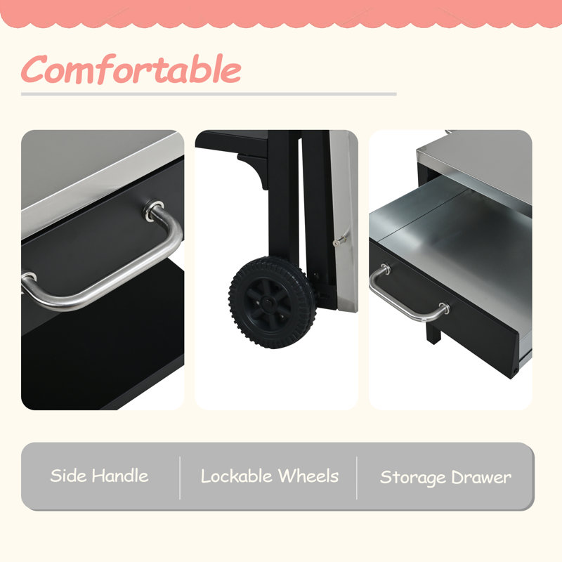 Simple Silhouette Outdoor Kitchen Cart Foldable Outdoor Prep Station Portable BBQ Cart Grill Cart With Foldable Top And Storage Space For Backyard