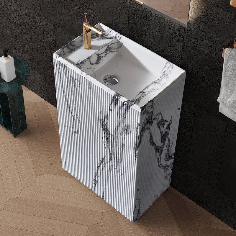 Lavabo sur pied en pierre artificielle blanche, style minimaliste moderne