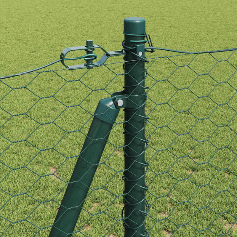 Vidaxl Fence With Posts PVC-Coated Steel, Green, 120cm H x 2500cm W x 3.2cm D