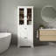 Armoire de rangement de 67,2 po de hauteur avec tablettes réglables et tiroir, portes en verre trempé, design tendance-483635168