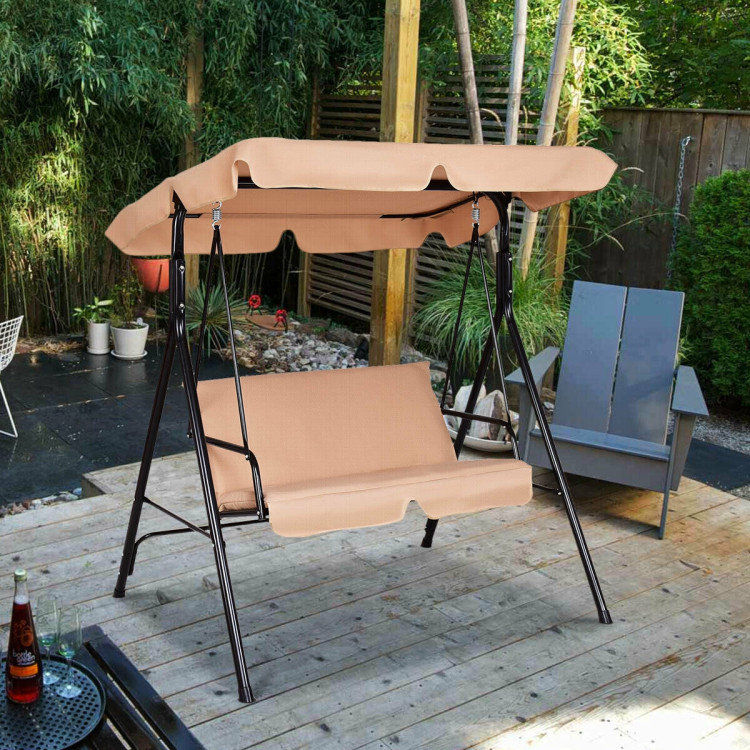 Khaki Steel Frame 2-Person Outdoor Porch Swing with Removable Cushions