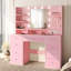 Dressing Table with LED Lighted Mirror, Charging Station (Power Outlets, Type-C & USB-A Ports), 9 Drawers-1489810911