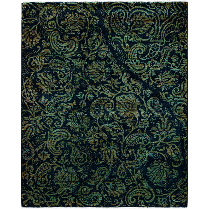 Overdyed Hand-Knotted Wool Modern-Contemporary Green Area Rug 4' 1" x 5' 1"