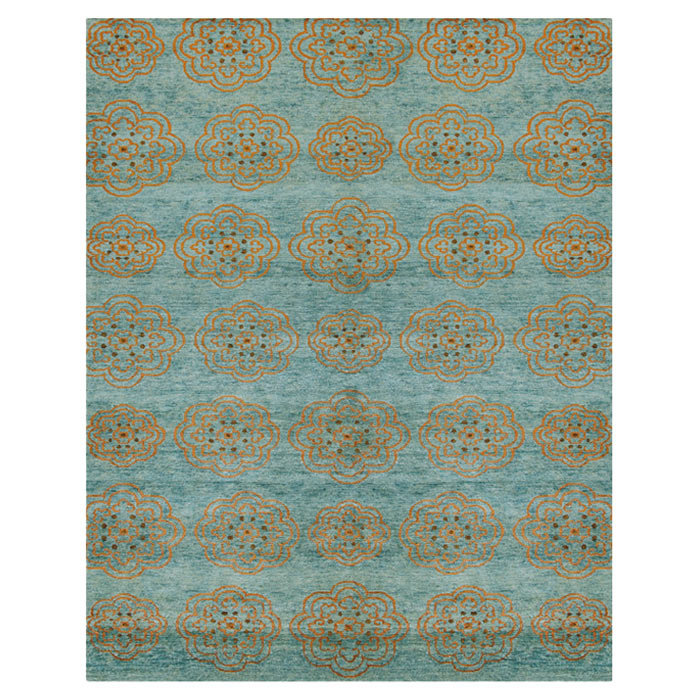 Fleurs noué à la main en laine bleu tapis décoratif Cody, Rectangle 5 pi 6 po x 8 pi 6 po