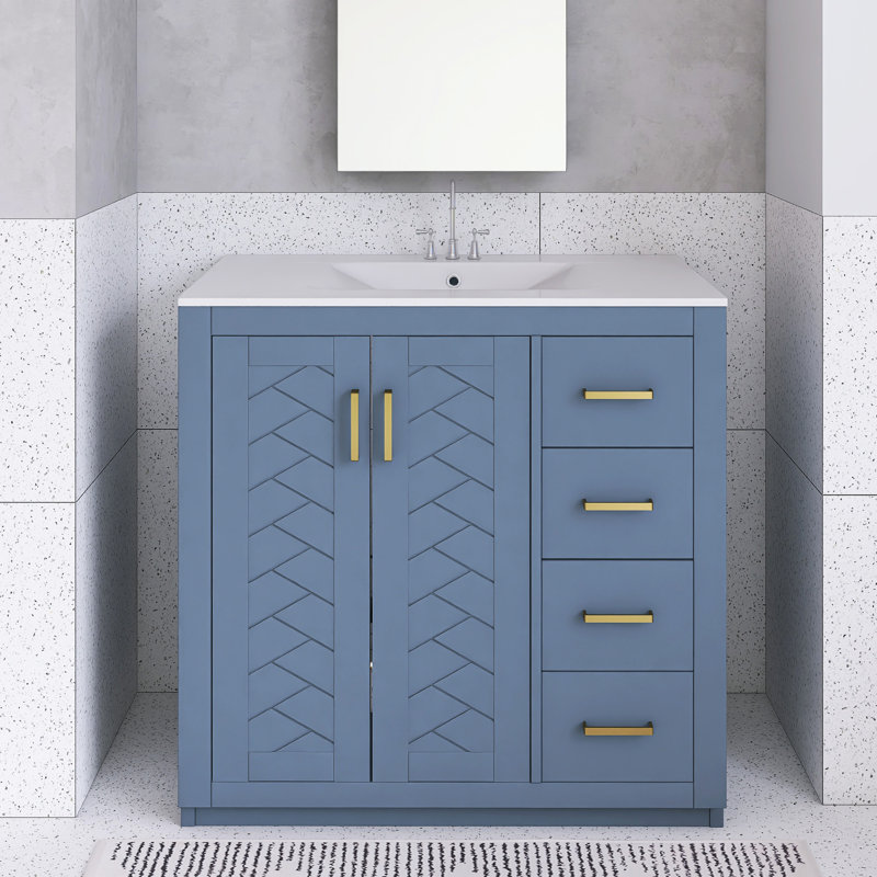 Meuble-lavabo 36 po avec lavabo en céramique, Bleu