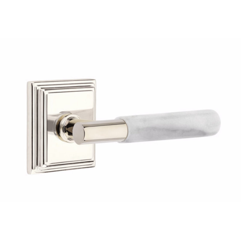 Select Round Privacy (Bed & Bath) Door Lever with Square Rosette, Polished Nickel, Left